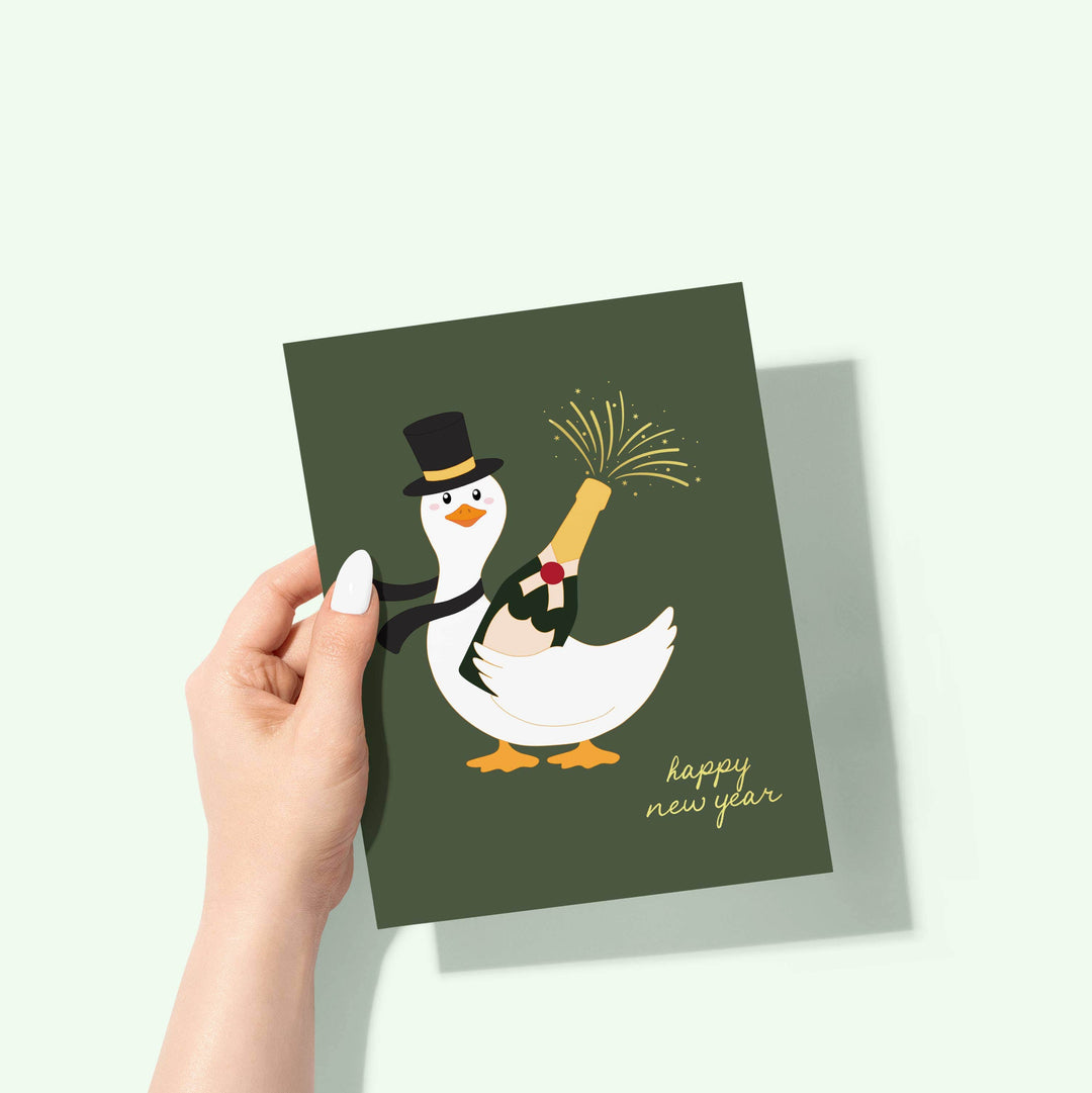 Sublime & Co. Cards Happy New Year Goose Card With Champagne Bottle
