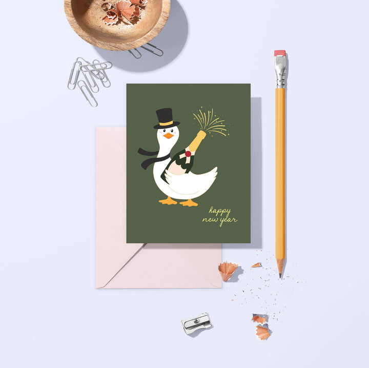 Sublime & Co. Cards Happy New Year Goose Card With Champagne Bottle