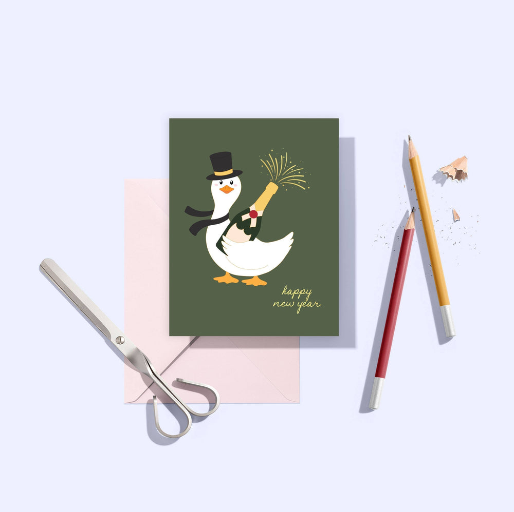Sublime & Co. Cards Happy New Year Goose Card With Champagne Bottle