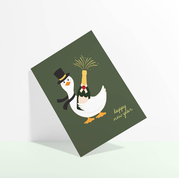 Sublime & Co. Cards Happy New Year Goose Card With Champagne Bottle