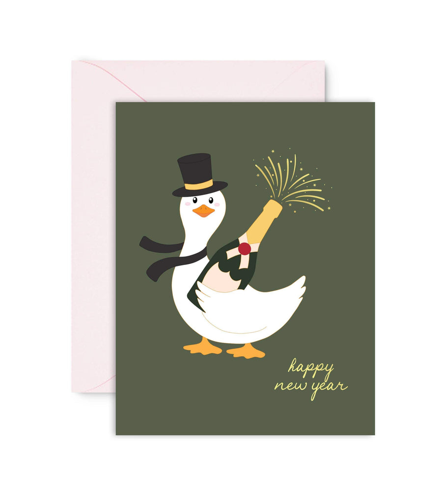 Sublime & Co. Cards Happy New Year Goose Card With Champagne Bottle