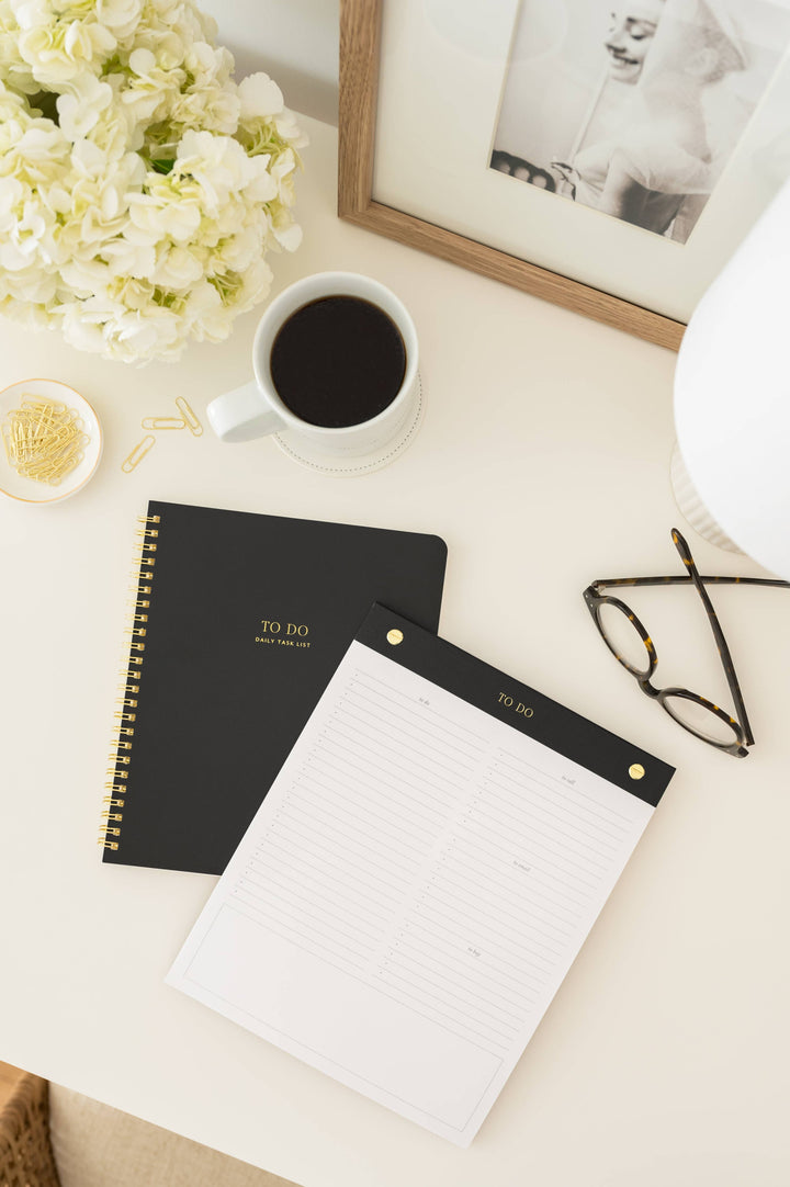 Sugar Paper paper To Do Notebook, Black | Guided Notebook