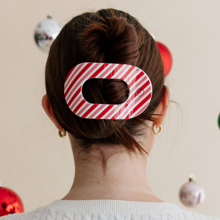 TELETIES Fashion Flat Round Hair Clip | Large | Candy Cane Crush