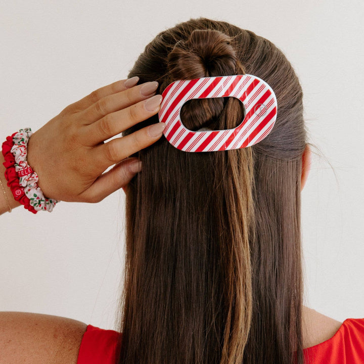 TELETIES Fashion Flat Round Hair Clip | Medium | Candy Cane Crush