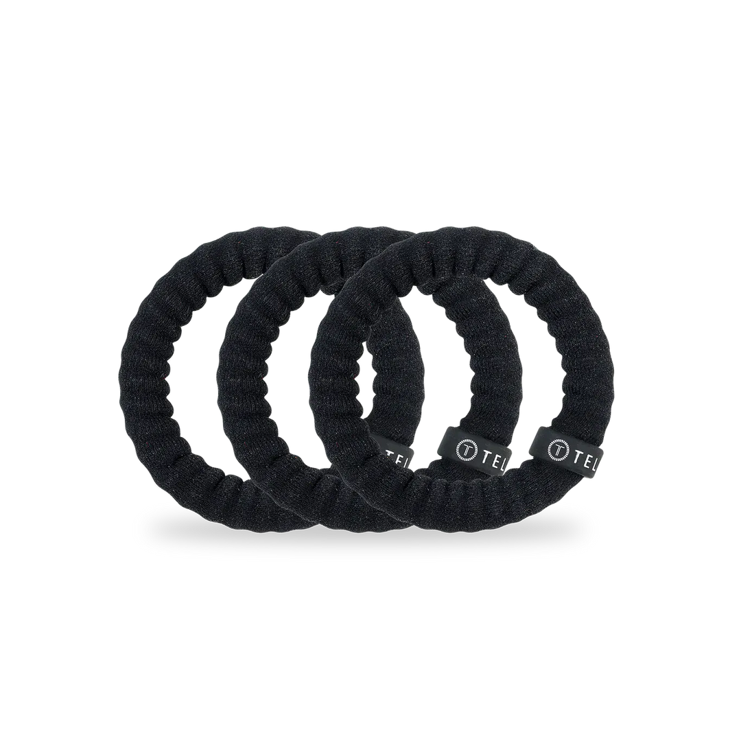 TELETIES Fashion Jet Black Nylon Hair Ties | Small