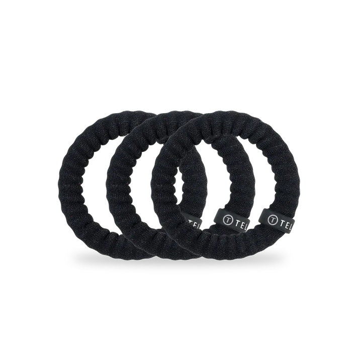 TELETIES Fashion Jet Black Nylon Hair Ties | Small