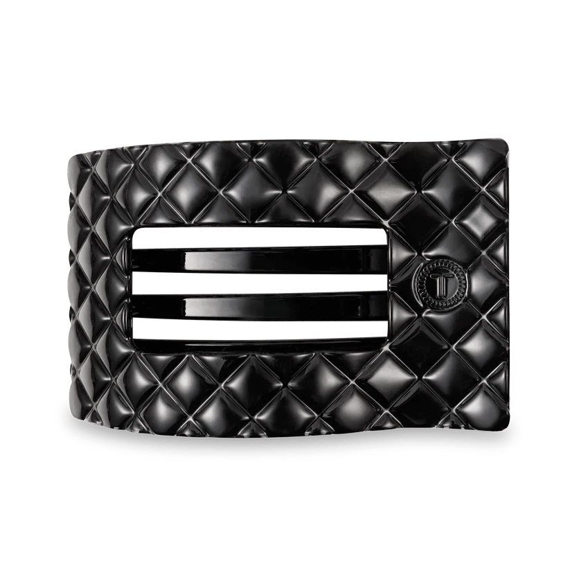 Teleties Fashion Jet Black Quilted Large Flat Rectangle Hair Clips
