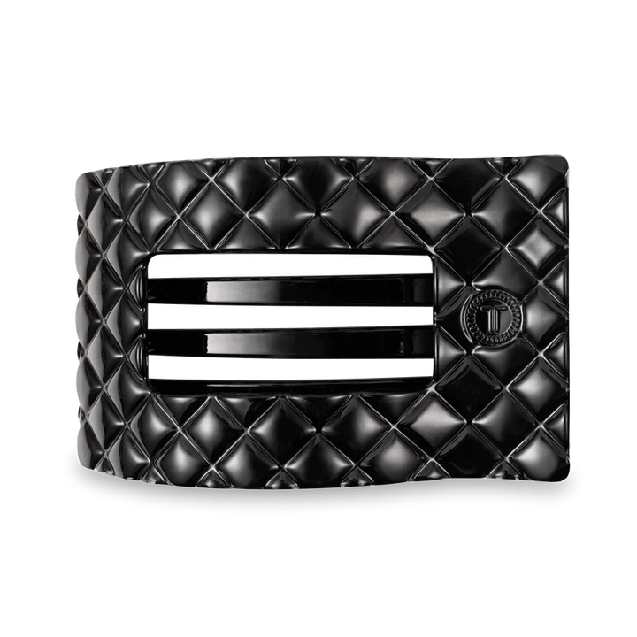 Teleties Fashion Jet Black Quilted Large Flat Rectangle Hair Clips