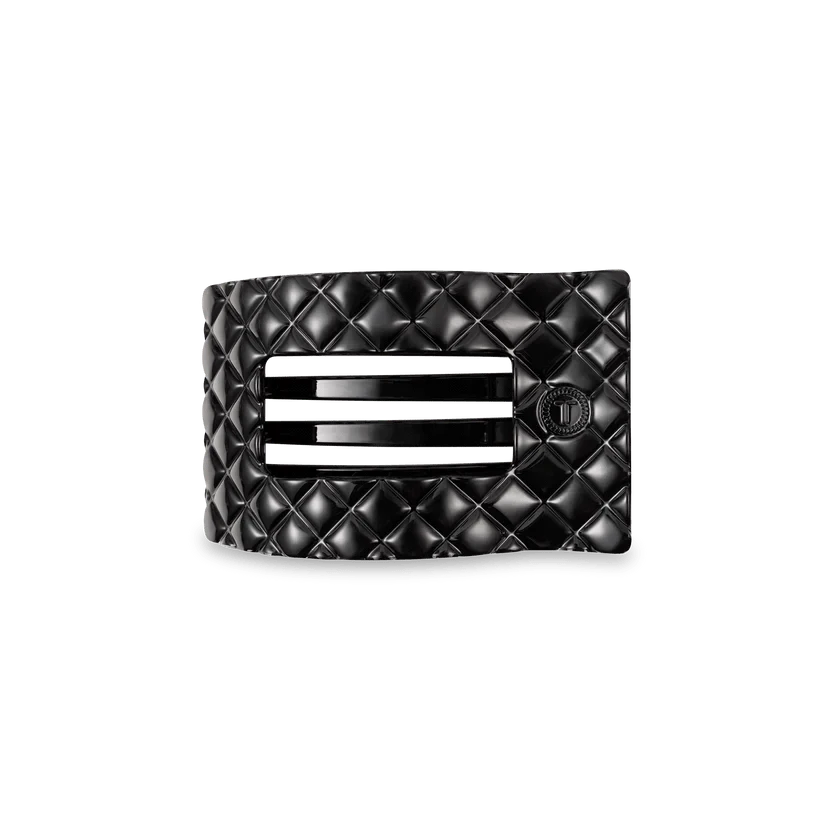 Teleties Fashion Jet Black Quilted Small Flat Rectangle Hair Clips