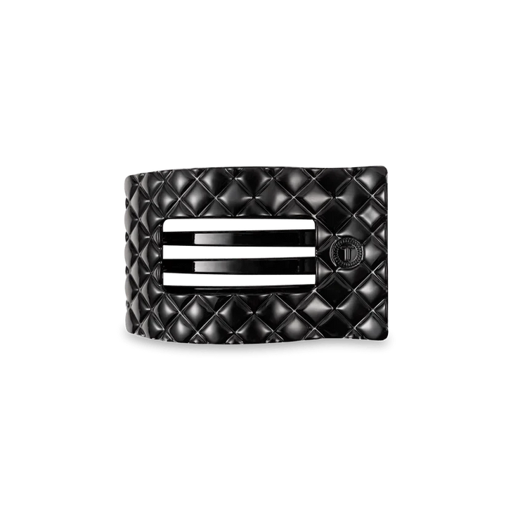 Teleties Fashion Jet Black Quilted Small Flat Rectangle Hair Clips