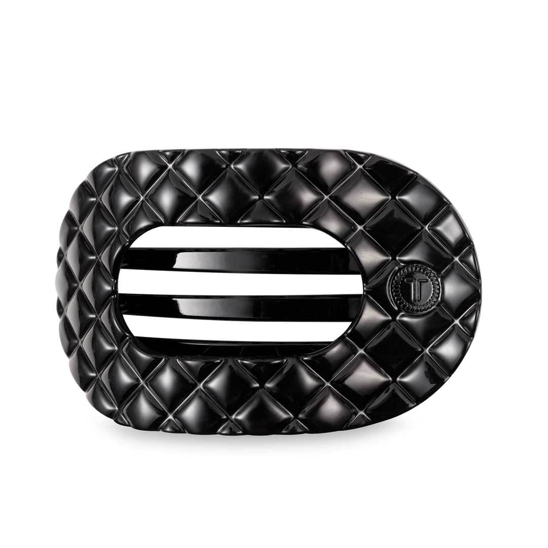 Teleties Fashion Jet Black Quilted Teleties Large Flat Round Hair Clips