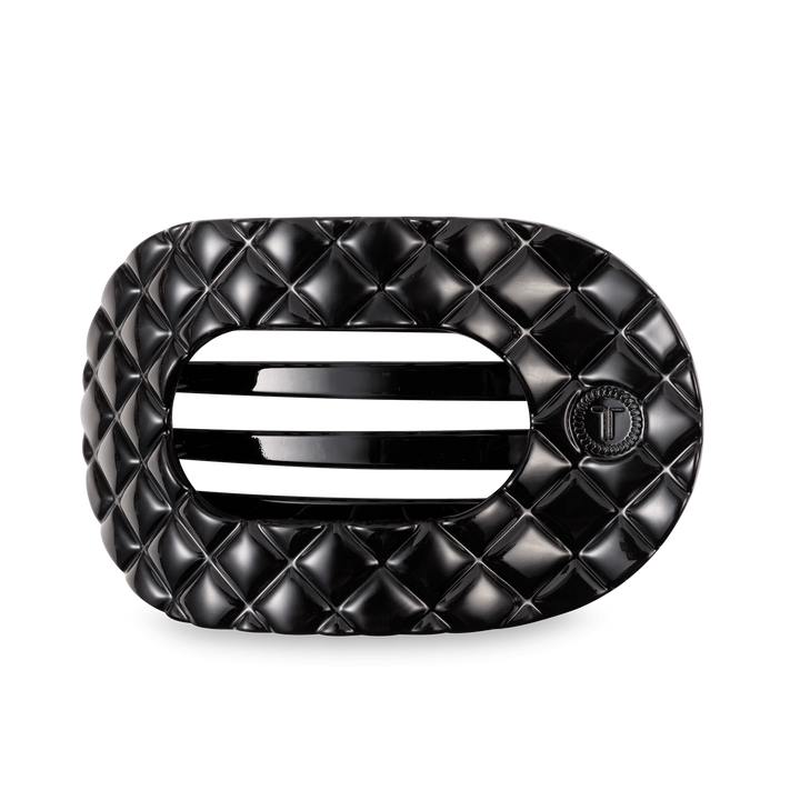 Teleties Fashion Jet Black Quilted Teleties Large Flat Round Hair Clips