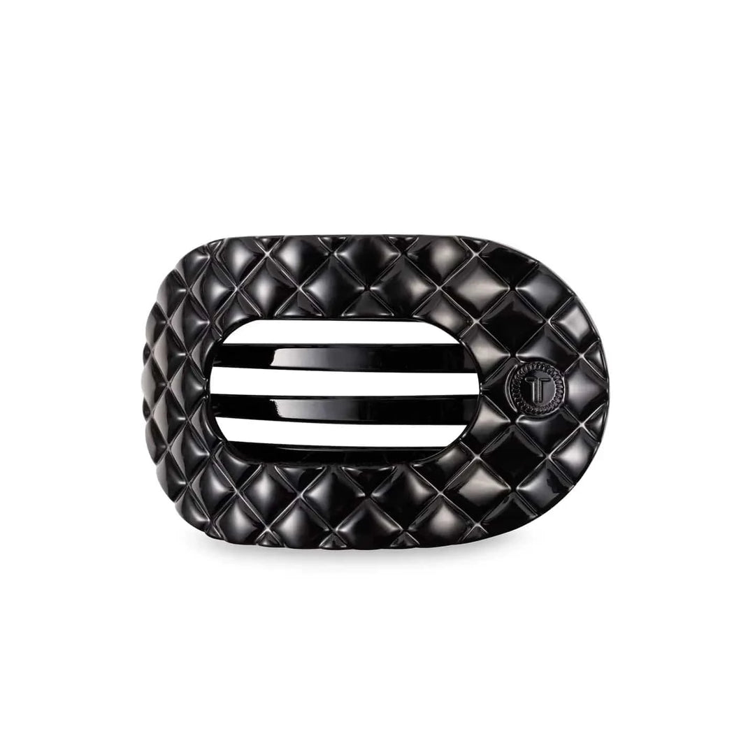 Teleties Fashion Jet Black Quilted Teleties Medium Flat Round Hair Clips