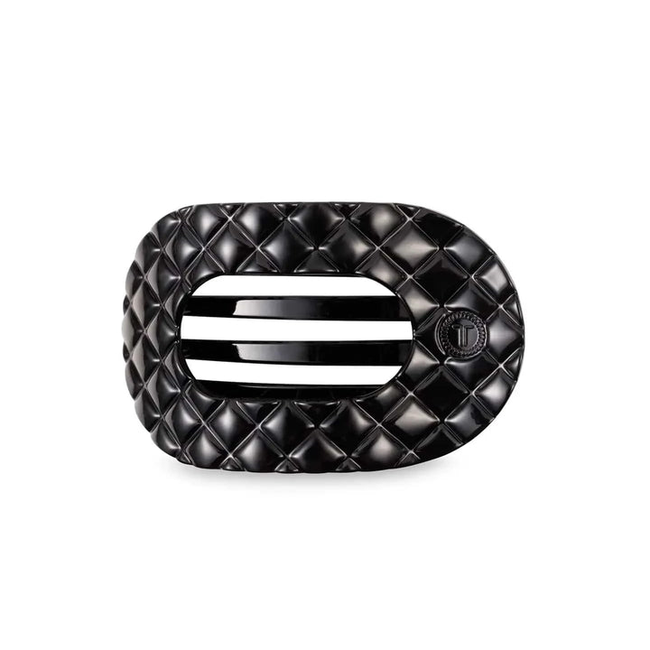 Teleties Fashion Jet Black Quilted Teleties Medium Flat Round Hair Clips