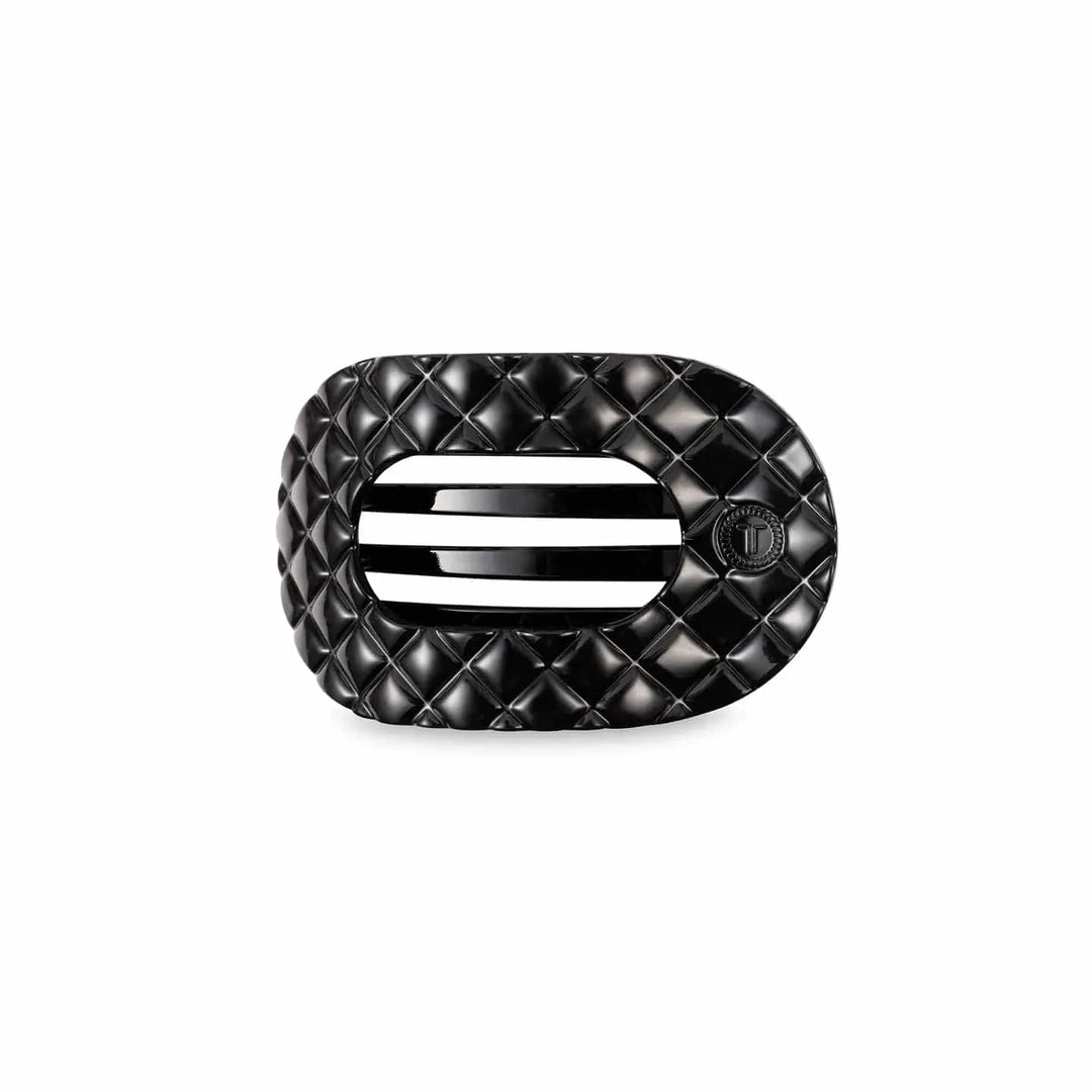 Teleties Fashion Jet Black Quilted Teleties Small Flat Round Hair Clips