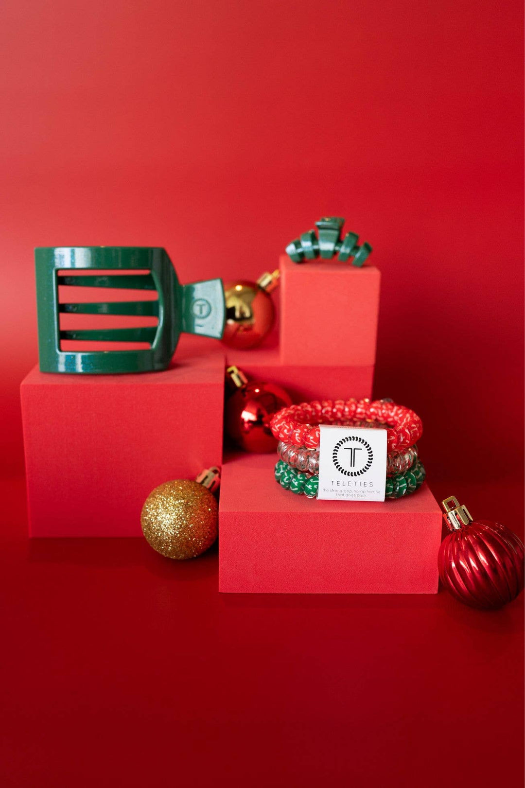 TELETIES Fashion Spiral Hair Coils | Large | Hooked on Christmas Hair Ties