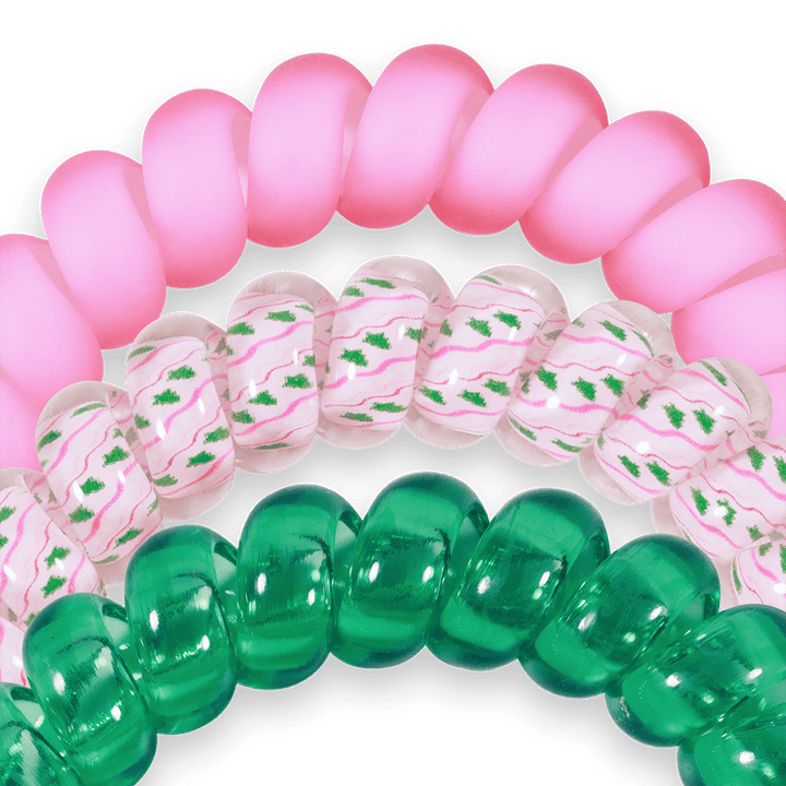 TELETIES Fashion Spiral Hair Coils | Large | Merry Pinkmas Hair Ties