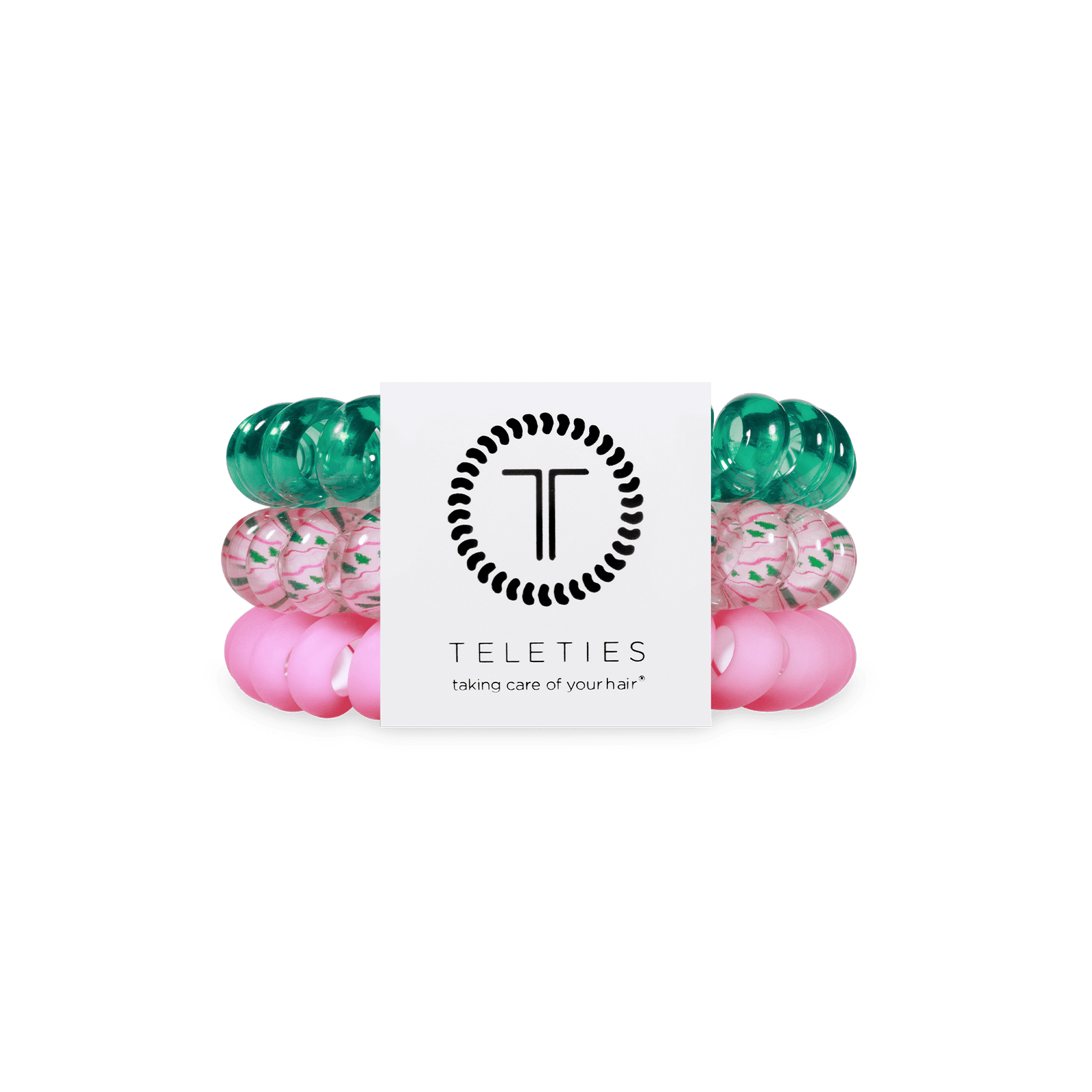 TELETIES Fashion Spiral Hair Coils | Large | Merry Pinkmas Hair Ties