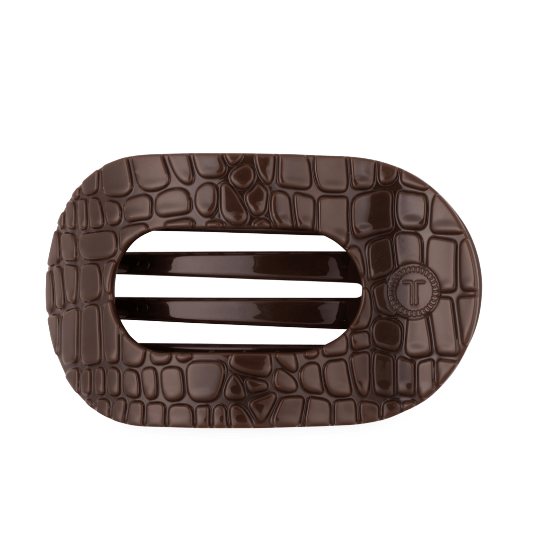 TELETIES Hair Accessories Brown Crocodile Large Flat Round Hair Clip
