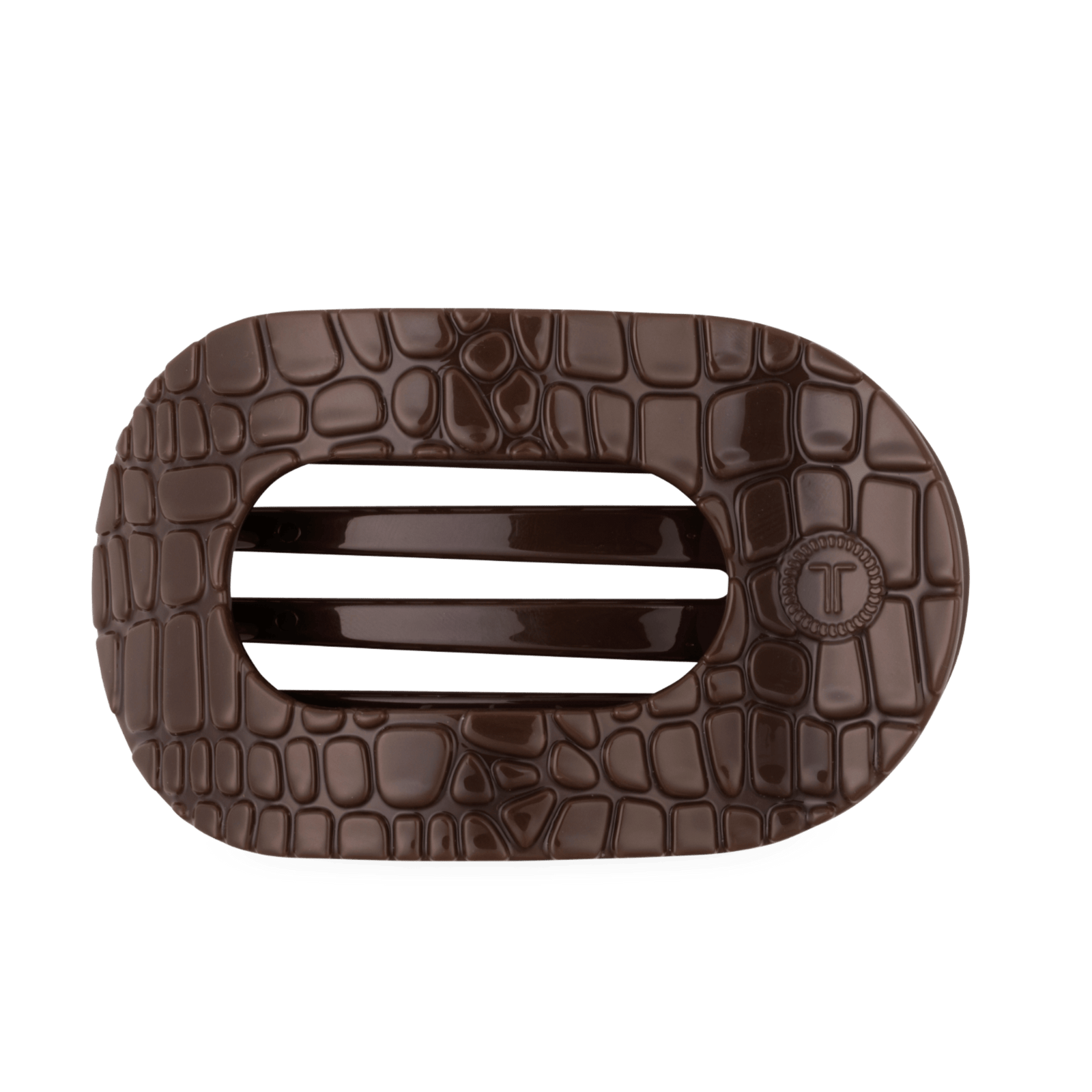TELETIES Hair Accessories Brown Crocodile Large Flat Round Hair Clip