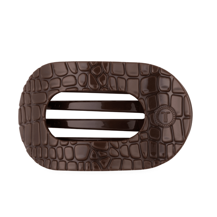 TELETIES Hair Accessories Brown Crocodile Large Flat Round Hair Clip