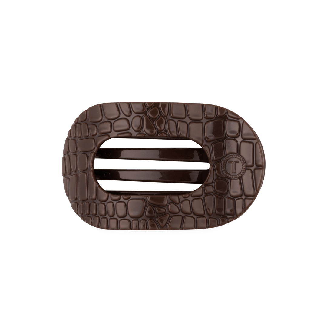 TELETIES Hair Accessories Brown Crocodile Medium Flat Round Hair Clip
