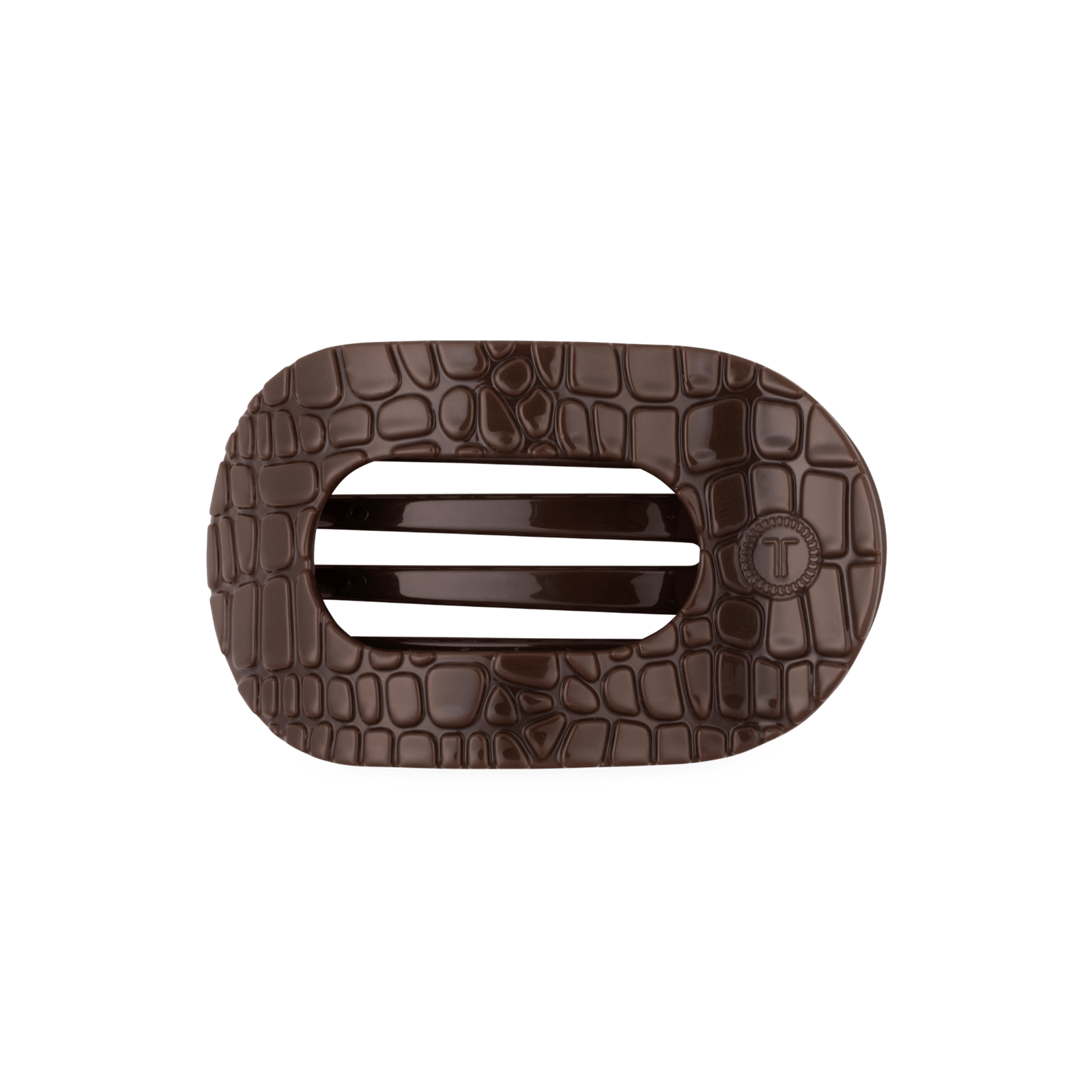 TELETIES Hair Accessories Brown Crocodile Medium Flat Round Hair Clip