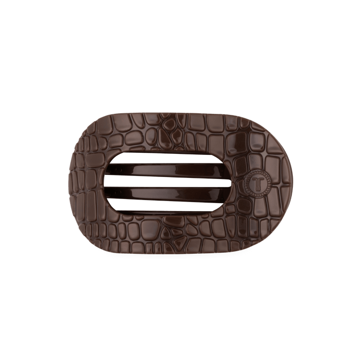 TELETIES Hair Accessories Brown Crocodile Medium Flat Round Hair Clip