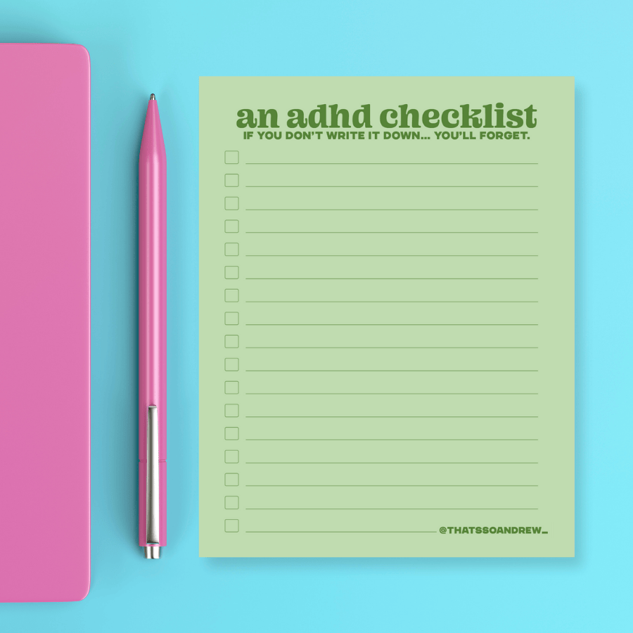 That’s So Andrew paper An ADHD Checklist  - Snarky &amp; Colorful Notepad