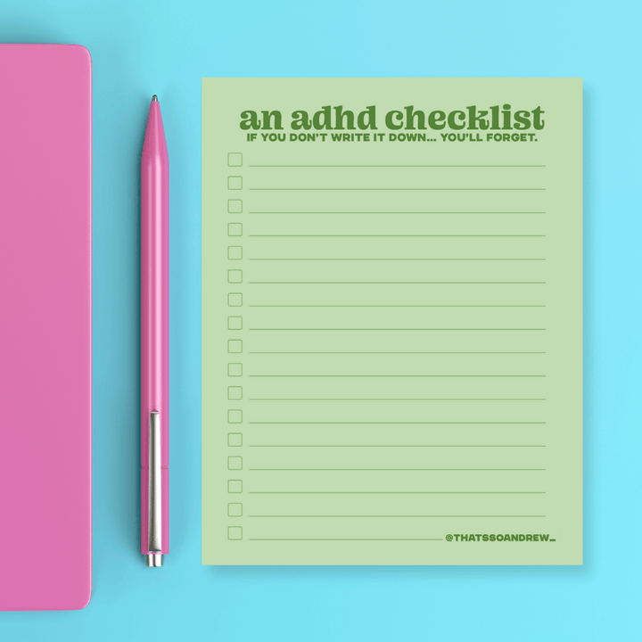 That’s So Andrew paper An ADHD Checklist  - Snarky &amp; Colorful Notepad