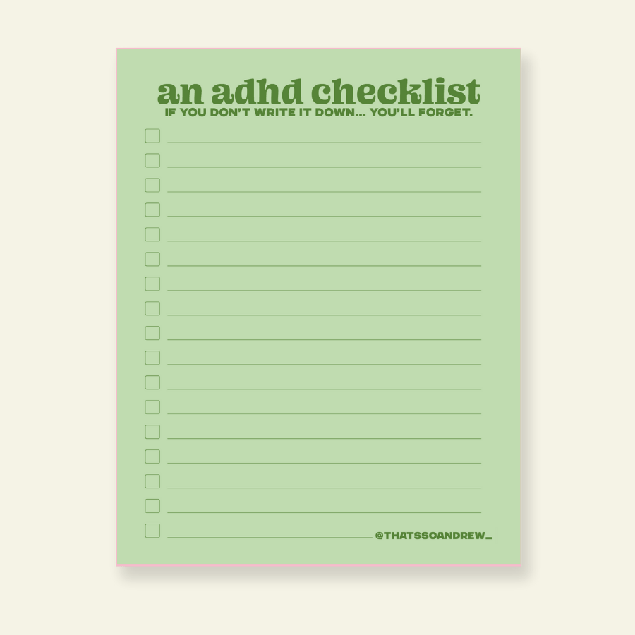That’s So Andrew paper An ADHD Checklist  - Snarky &amp; Colorful Notepad