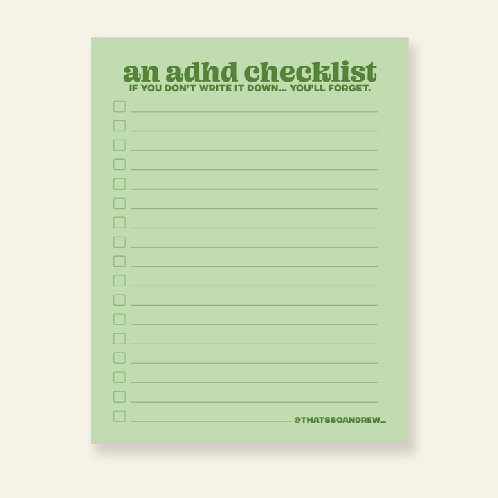 That’s So Andrew paper An ADHD Checklist  - Snarky &amp; Colorful Notepad