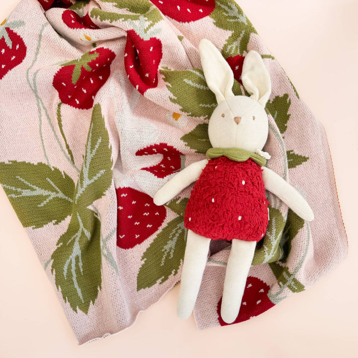 The Blueberry Hill Baby Plush Bailey Bunny Strawberry Plushie | Baby Kids Toy Animal