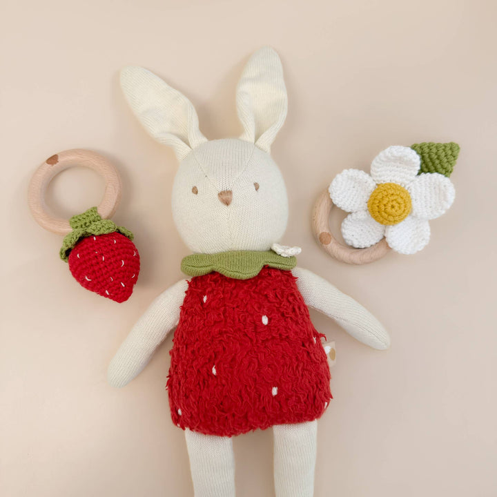 The Blueberry Hill Baby Plush Bailey Bunny Strawberry Plushie | Baby Kids Toy Animal