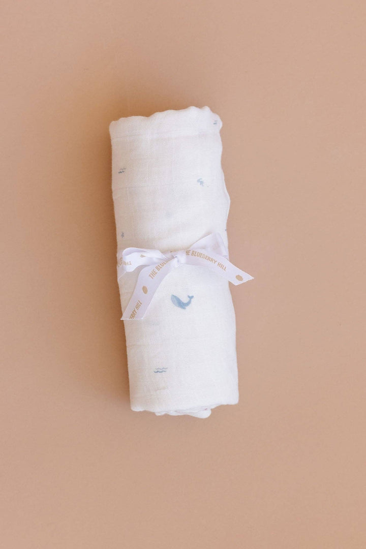 The Blueberry Hill Baby Swaddle Nautical Ocean Baby Organic Muslin Blanket