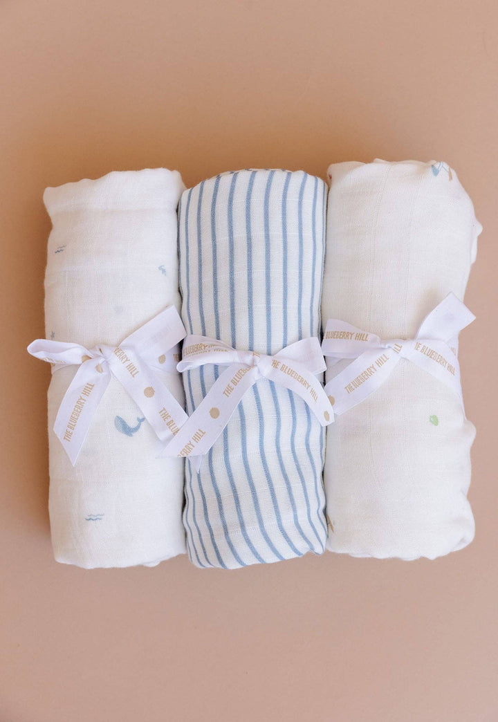 The Blueberry Hill Baby Swaddle Nautical Ocean Baby Organic Muslin Blanket