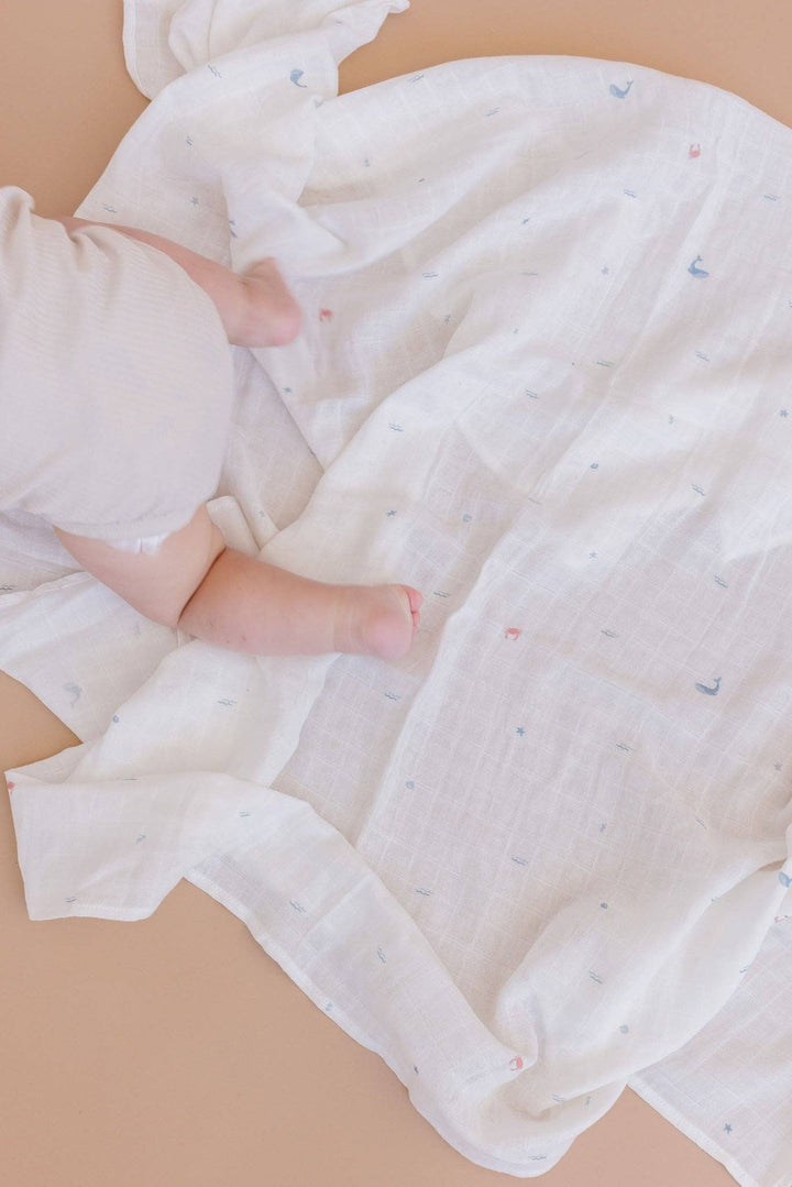 The Blueberry Hill Baby Swaddle Nautical Ocean Baby Organic Muslin Blanket