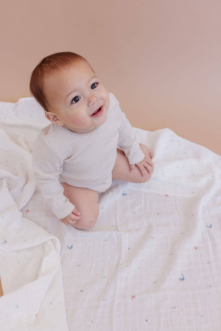 The Blueberry Hill Baby Swaddle Nautical Ocean Baby Organic Muslin Blanket