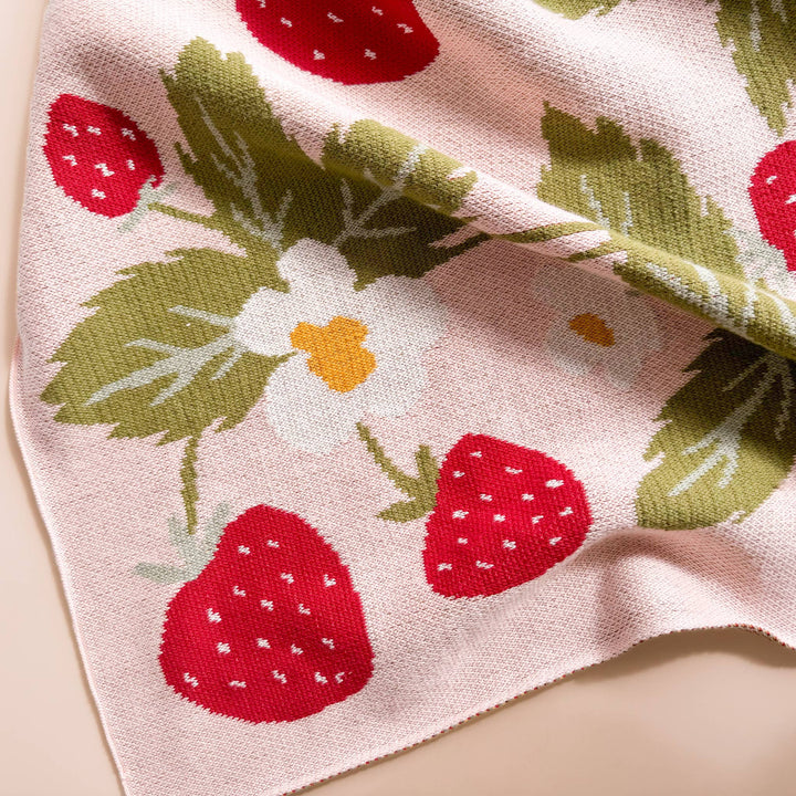 The Blueberry Hill Baby & Toddler Blanket, Strawberry Bunny | Organic Cotton Kids & Baby Decor