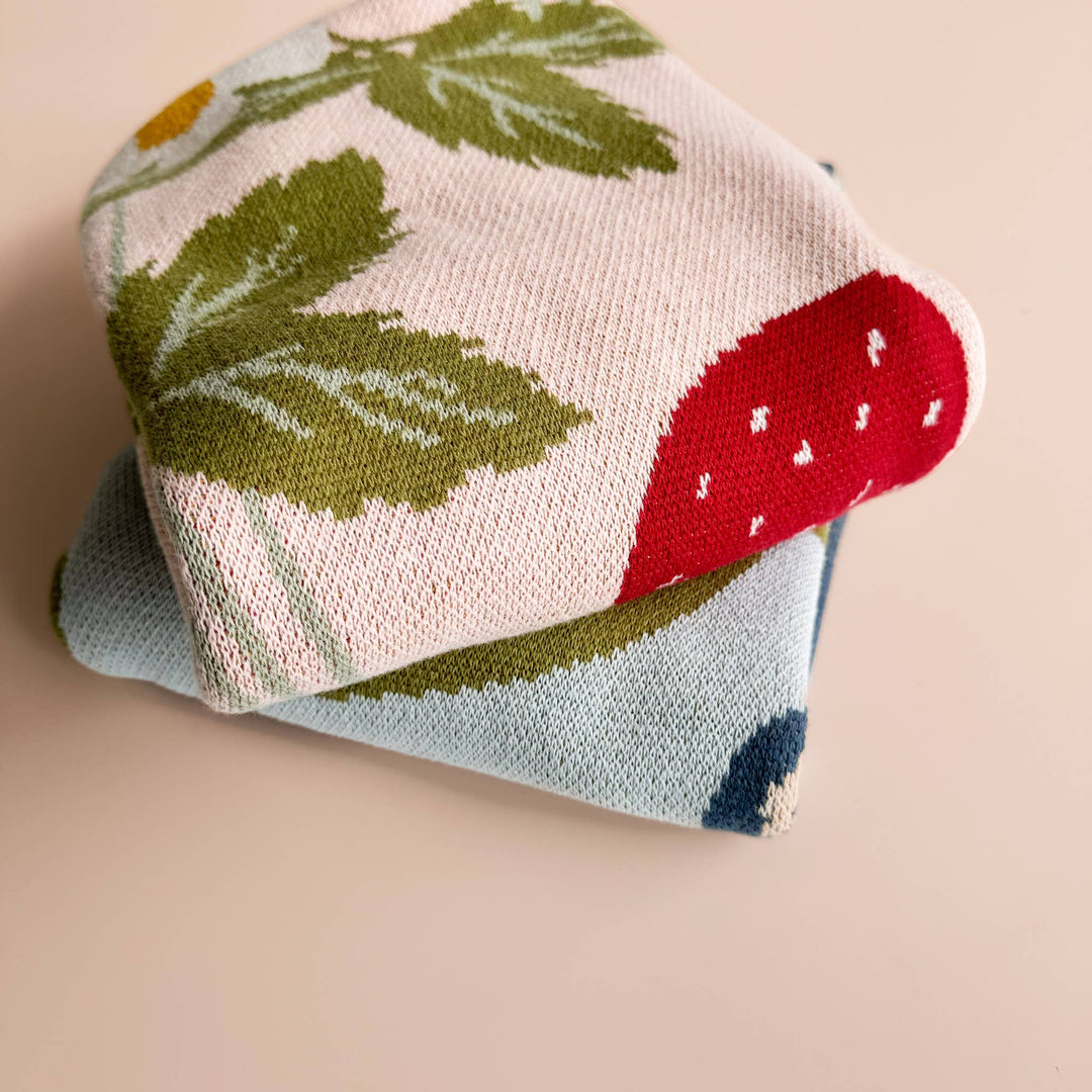 The Blueberry Hill Baby & Toddler Blanket, Strawberry Bunny | Organic Cotton Kids & Baby Decor