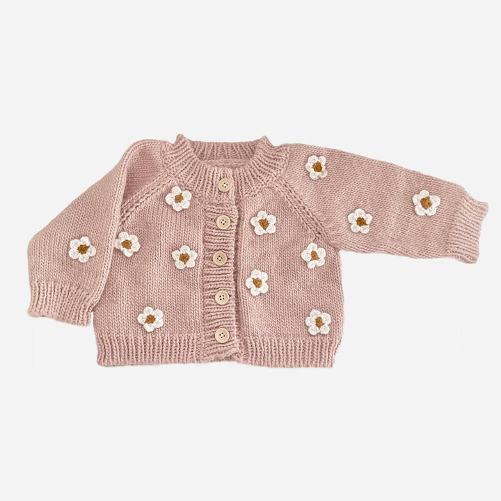 The Blueberry Hill Sweater Flower Cardigan, Blush | Baby Sweater | Kids Clothing