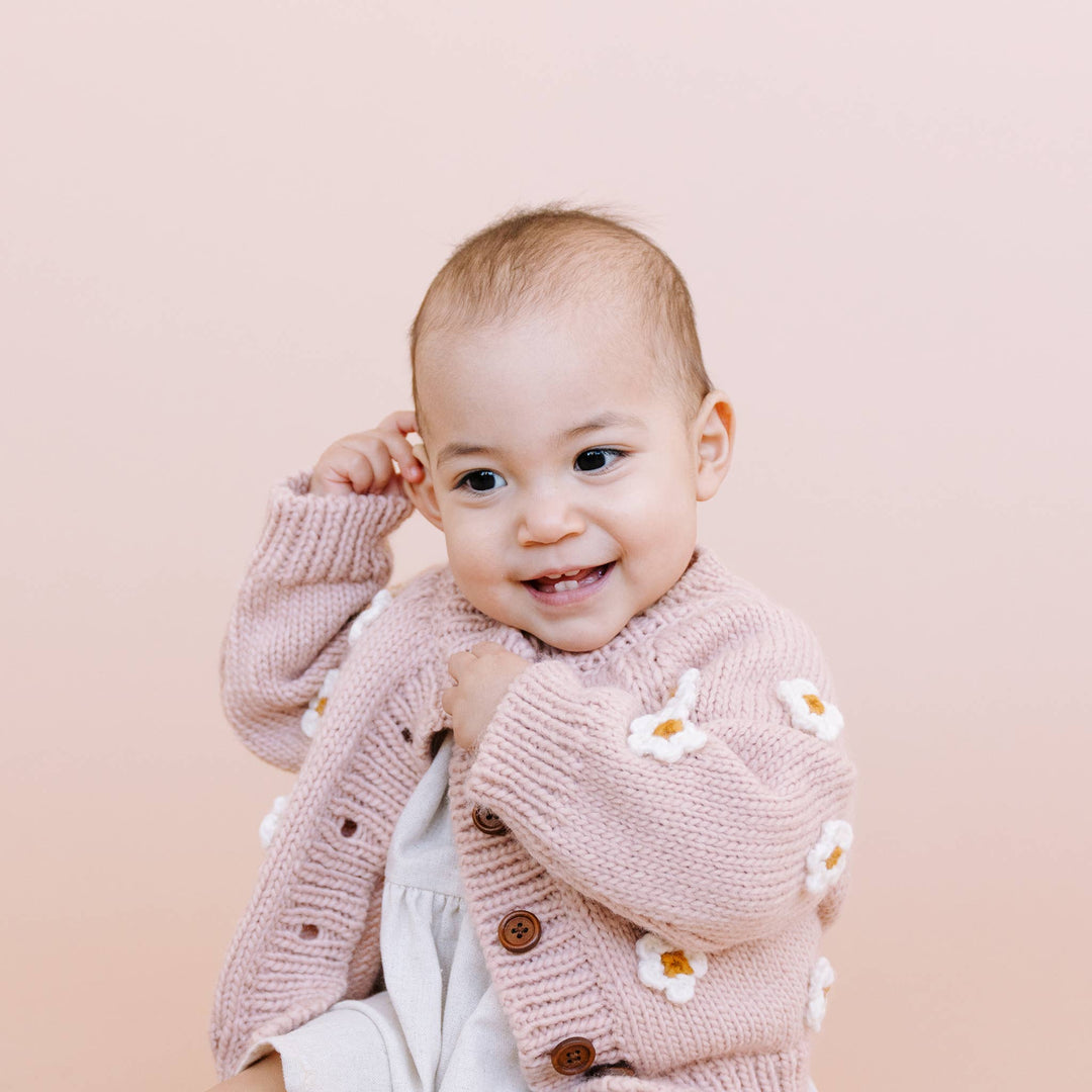 The Blueberry Hill Sweater Flower Cardigan, Blush | Baby Sweater | Kids Clothing