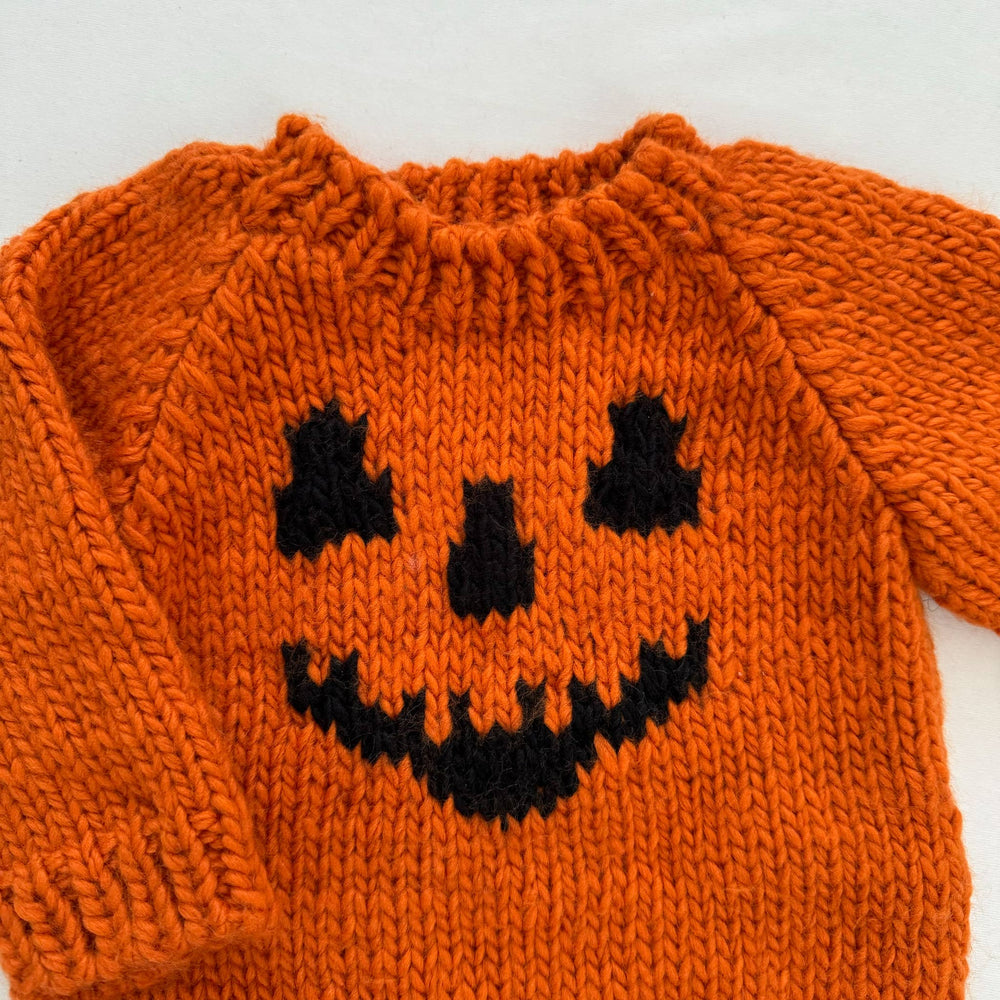 The Blueberry Hill Sweater Jack-o-lantern Sweater, Orange | Baby Kid Halloween Pumpkin