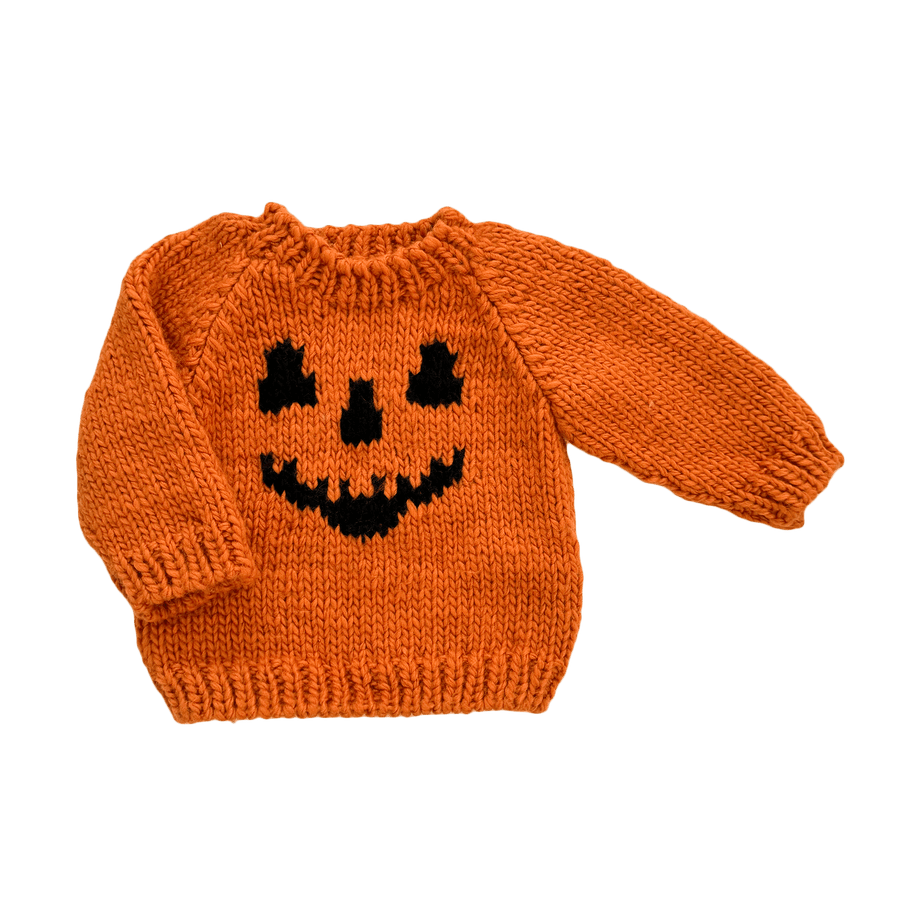 The Blueberry Hill Sweater M; 2-3Y Jack-o-lantern Sweater, Orange | Baby Kid Halloween Pumpkin