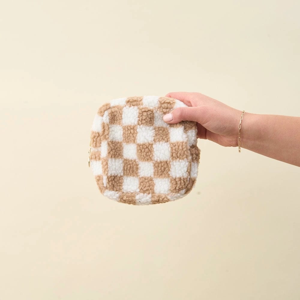 The Darling Effect Bags Teddy Pouch-Square Check Tan