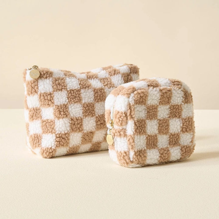 The Darling Effect Bags Teddy Pouch-Square Check Tan