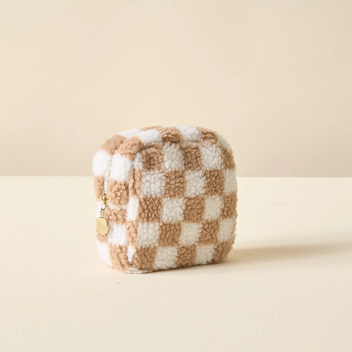 The Darling Effect Bags Teddy Pouch-Square Check Tan