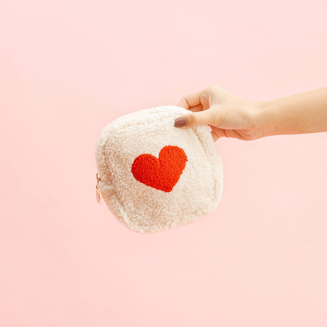 The Darling Effect Cream Square Teddy Pouch - Heart