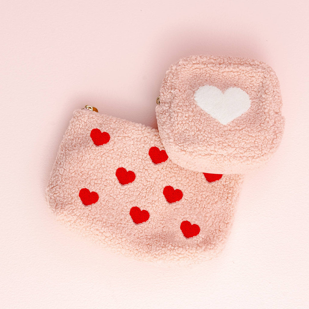 The Darling Effect Pink Teddy Pouch - Hearts