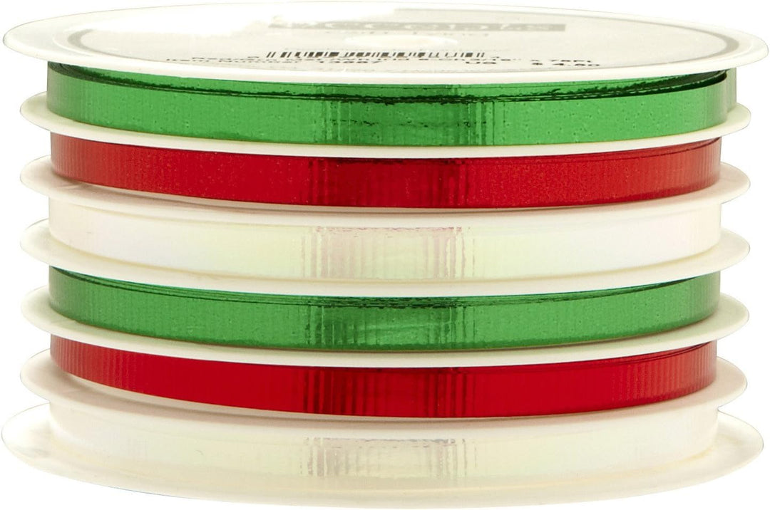 The Gift Wrap Company Ribbon Red & Green Metallic w/Iridescent White Ribbon